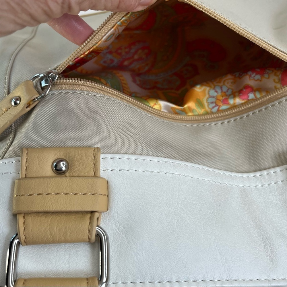 Tan Cream Tyler Rodan Bag Purse Large Pockets Magnette Closer Zipper Lined - Picture 12 of 16